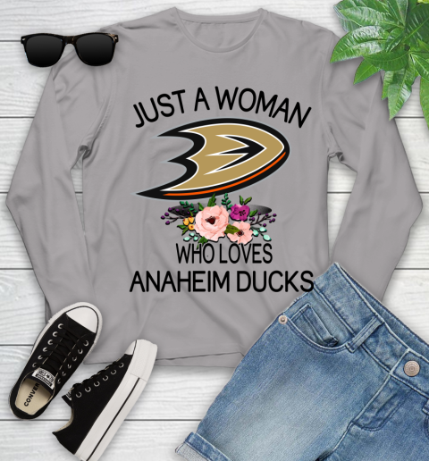 NHL Just A Woman Who Loves Anaheim Ducks Hockey Sports Youth Long Sleeve 3
