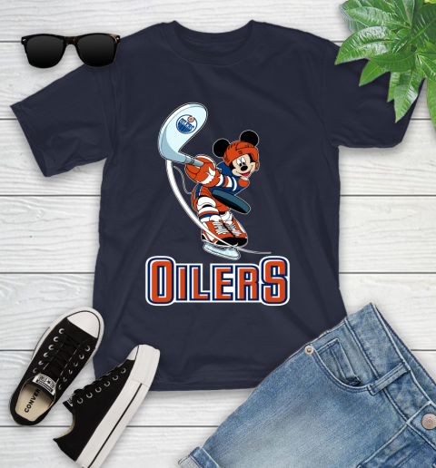 NHL Hockey Edmonton Oilers Cheerful Mickey Mouse Shirt Youth T-Shirt 3