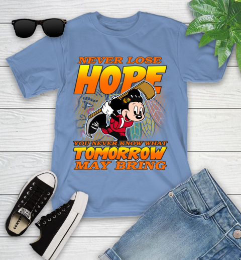 Chicago Blackhawks NHL Hockey ootball Mickey Disney Never Lose Hope Youth T-Shirt 15