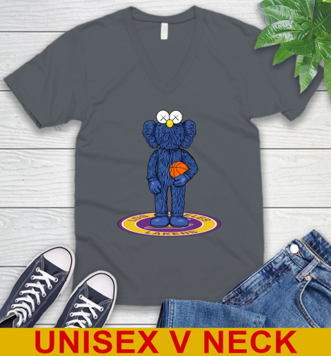 NBA Basketball Los Angeles Lakers Kaws Bff Blue Figure Shirt V-Neck T-Shirt 5