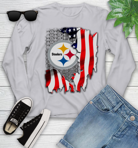 Pittsburgh Steelers NFL Football American Flag Youth Long Sleeve 5