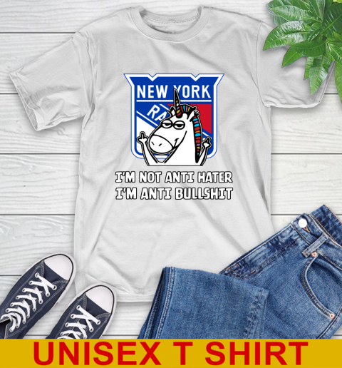 New York Rangers NHL Hockey Unicorn I'm Not Anti Hater I'm Anti Bullshit T-Shirt