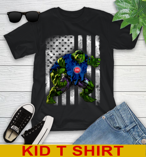 Detroit Pistons Hulk Marvel Avengers NBA Basketball American Flag Youth T-Shirt