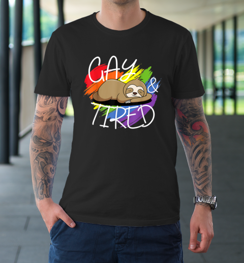 Gay and Tired Funny LGBT Sloth Rainbow Pride T-Shirt