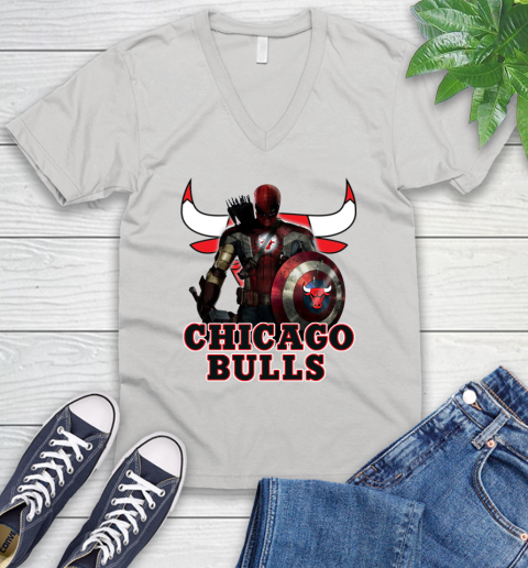 Chicago Bulls NBA Basketball Captain America Thor Spider Man Hawkeye Avengers V-Neck T-Shirt