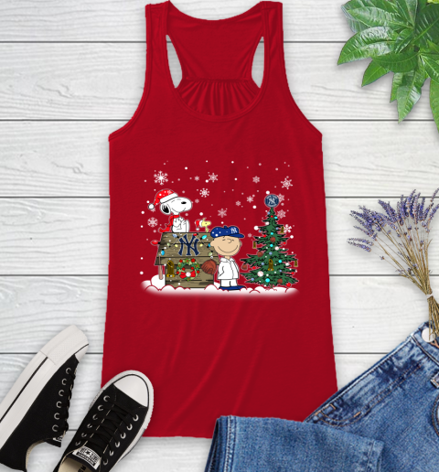 MLB New York Yankees Snoopy Charlie Brown Christmas Baseball Commissioner's Trophy Racerback Tank 5