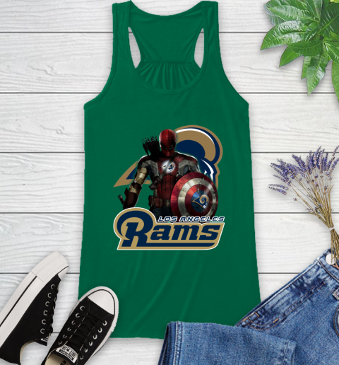 NFL Captain America Thor Spider Man Hawkeye Avengers Endgame Football Los Angeles Rams Racerback Tank 7