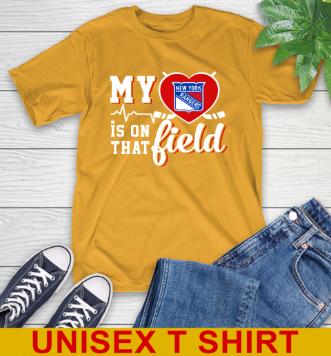 NHL My Heart Is On That Field Hockey Sports New York Rangers T-Shirt 2
