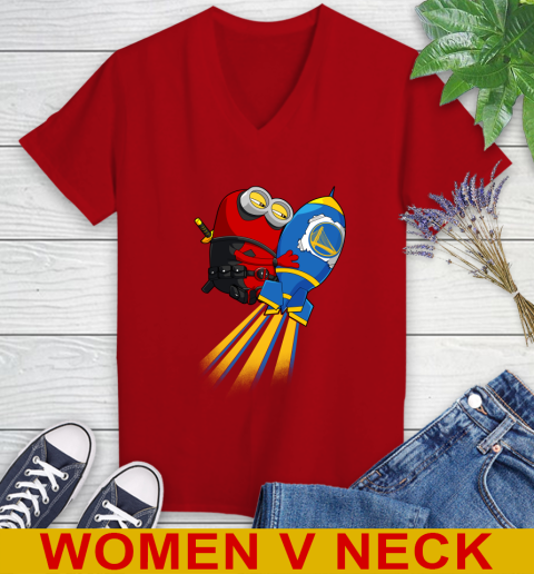 NBA Basketball Golden State Warriors Deadpool Minion Marvel Shirt Women's V-Neck T-Shirt 10