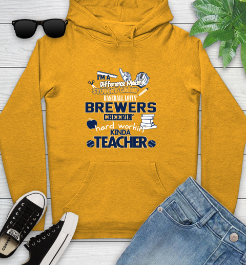 Milwaukee Brewers MLB I'm A Difference Making Student Caring Baseball Loving Kinda Teacher (1) Youth Hoodie 2