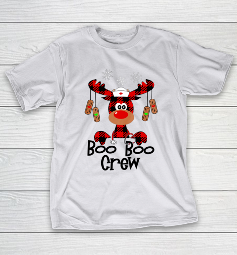 Boo Boo Crew Reindeer Nurse Christmas Buffalo Plaid Nursing T-Shirt
