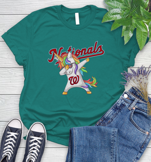 Washington Nationals MLB Baseball Funny Unicorn Dabbing Sports Women's T-Shirt 12
