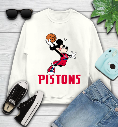 NBA Basketball Detroit Pistons Cheerful Mickey Mouse Shirt Youth Sweatshirt 2