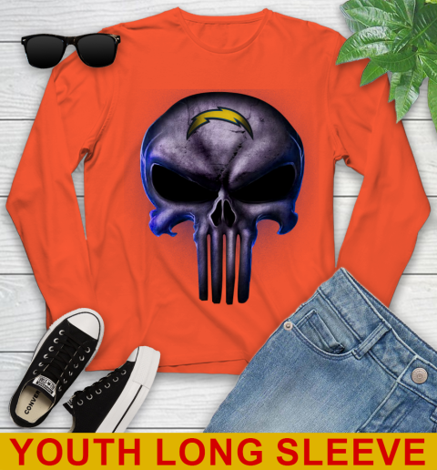 Los Angeles Chargers NFL Football Punisher Skull Sports Youth Long Sleeve 3