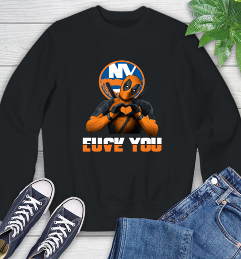 NHL New York Islanders Deadpool Love You Fuck You Hockey Sports Sweatshirt