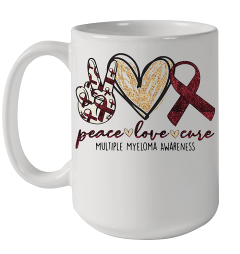 Peace Love Cure Multiple Myeloma Awareness Ceramic Mug 15oz