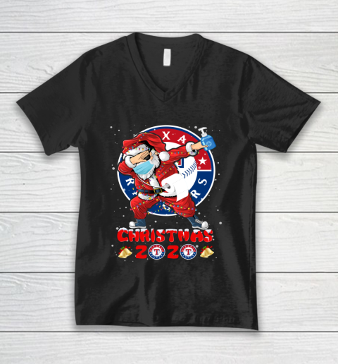 Texas Rangers Funny Santa Claus Dabbing Christmas 2020 MLB V-Neck T-Shirt