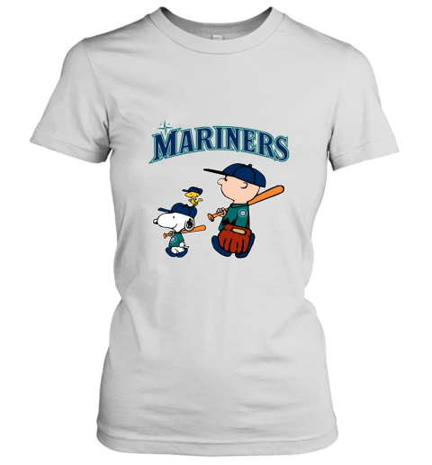 Seatlle Mariners Let's Play Baseball Together Snoopy MLB Women's T-Shirt