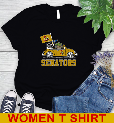 NHL Hockey Ottawa Senators Darth Vader Baby Yoda Driving Star Wars Shirt Women's T-Shirt 2