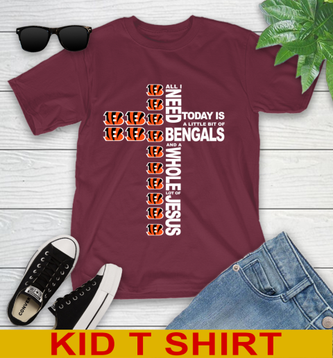 NFL All I Need Today Is A Little Bit Of Cincinnati Bengals Cross Shirt Youth T-Shirt 5