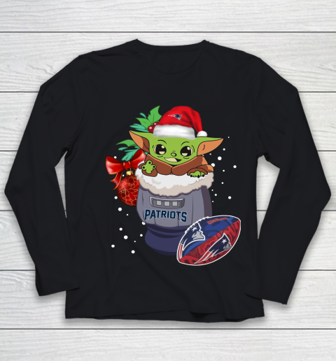 New England Patriots Christmas Baby Yoda Star Wars Funny Happy NFL Youth Long Sleeve