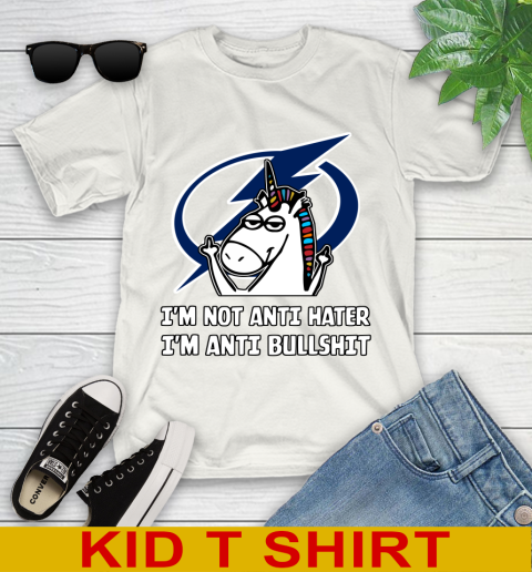 Tampa Bay Lightning NHL Hockey Unicorn I'm Not Anti Hater I'm Anti Bullshit Youth T-Shirt Tampa Bay Lightning NHL Hockey Unicorn I'm Not Anti Hater I'm Anti Bullshit Youth T-Shirt