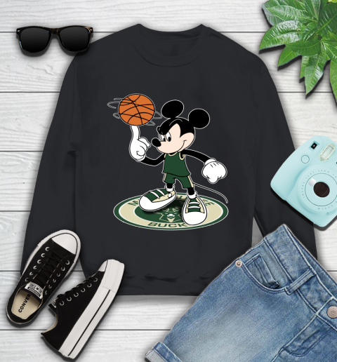 NBA Basketball Milwaukee Bucks Cheerful Mickey Disney Shirt Youth Sweatshirt