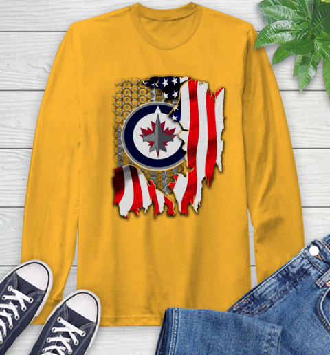 Winnipeg Jets NHL Hockey American Flag Long Sleeve T-Shirt 2