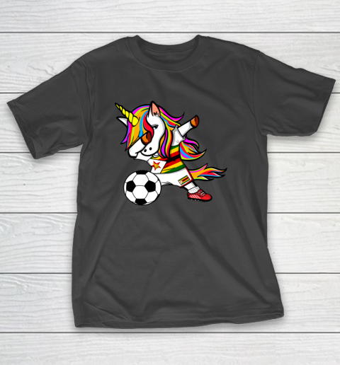 Dabbing Unicorn Zimbabwe Football Zimbabwean Flag Soccer T-Shirt 14
