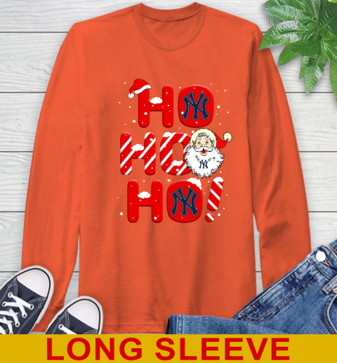 New York Yankees MLB Baseball Ho Ho Ho Santa Claus Merry Christmas Shirt Long Sleeve T-Shirt 4