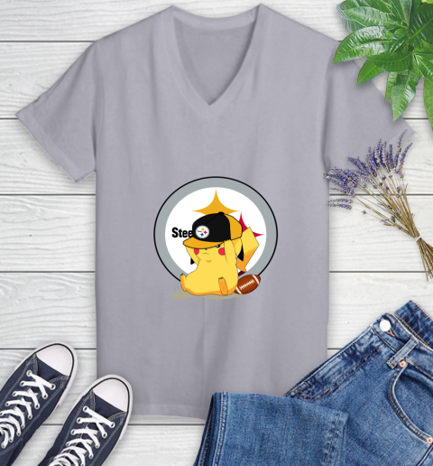 NFL Pikachu Football Sports Pittsburgh Steelers Women's V-Neck T-Shirt 4