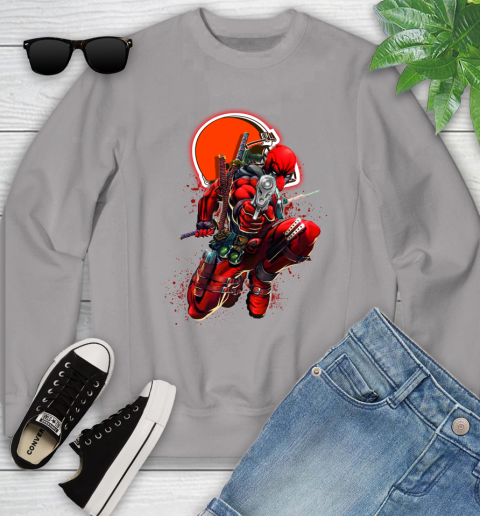 NFL Deadpool Marvel Comics Sports Football Cleveland Browns Youth Sweatshirt 4