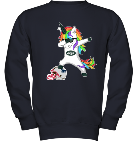 Football Dabbing Unicorn Steps On Helmet New York Jets Youth Sweatshirt