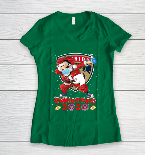 Florida Panthers Funny Santa Claus Dabbing Christmas 2020 NHL Women's V-Neck T-Shirt 3