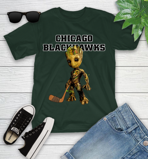 Chicago Blackhawks NHL Hockey Groot Marvel Guardians Of The Galaxy Youth T-Shirt 5