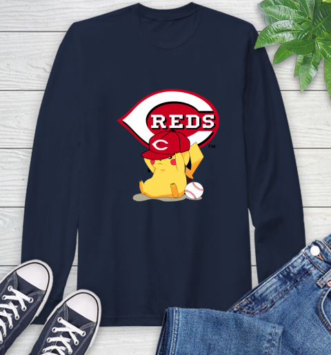 MLB Pikachu Baseball Sports Cincinnati Reds Long Sleeve T-Shirt 4