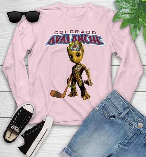 Colorado Avalanche NHL Hockey Groot Marvel Guardians Of The Galaxy Youth Long Sleeve 10