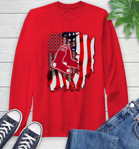Boston Red Sox MLB Baseball American Flag Long Sleeve T-Shirt 11