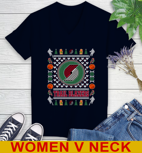 Portland Trail Blazers Merry Christmas NBA Basketball Loyal Fan Women's V-Neck T-Shirt 2
