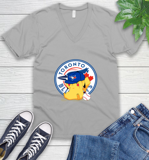MLB Pikachu Baseball Sports Toronto Blue Jays V-Neck T-Shirt 4