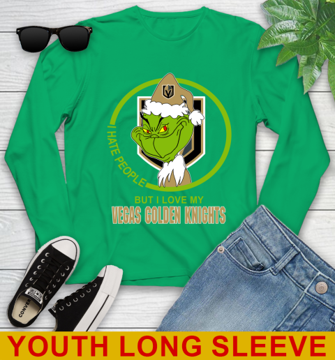 Vegas Golden Knights NHL Christmas Grinch I Hate People But I Love My Favorite Hockey Team Youth Long Sleeve 7
