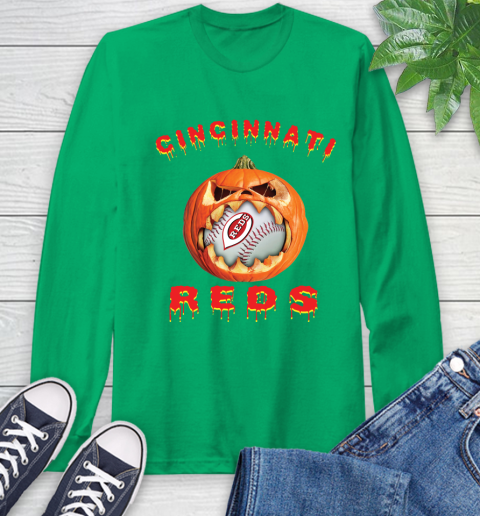 MLB Cincinnati Reds Halloween Pumpkin Baseball Sports Long Sleeve T-Shirt 7