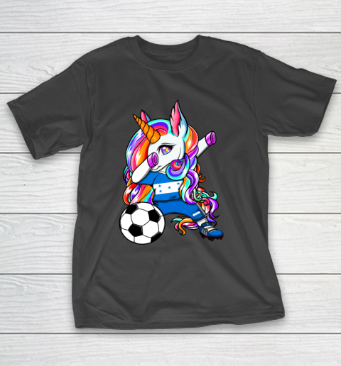 Dabbing Unicorn Honduras Soccer Fans Jersey Flag Football T-Shirt 2