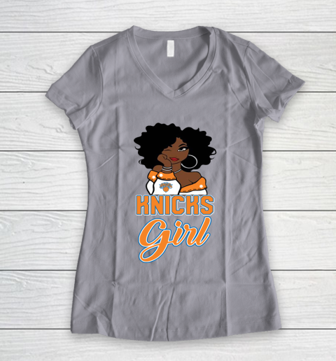 New York Knicks Girl NBA Women's V-Neck T-Shirt 4