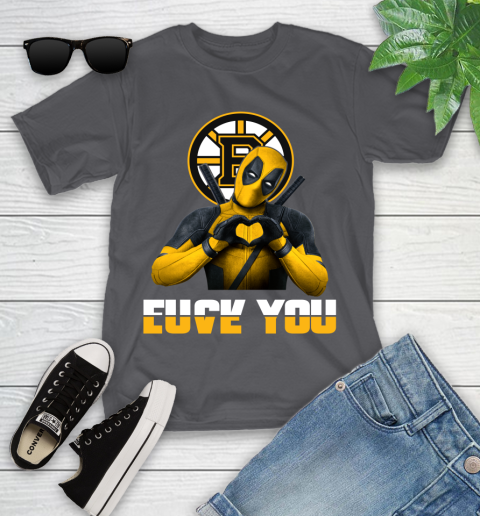 NHL Boston Bruins Deadpool Love You Fuck You Hockey Sports Youth T-Shirt 21