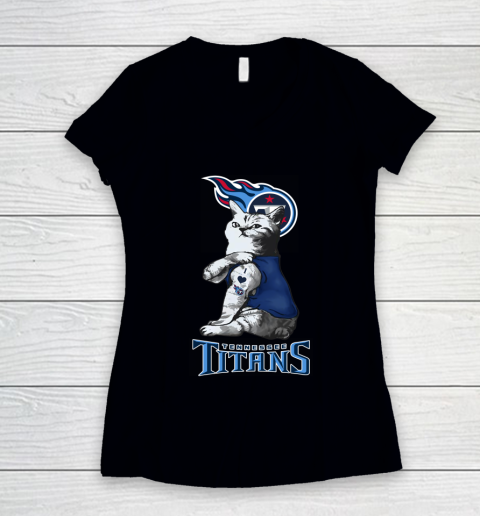 NFL Football My Cat Loves Tennessee Titans Women's V-Neck T-Shirt
