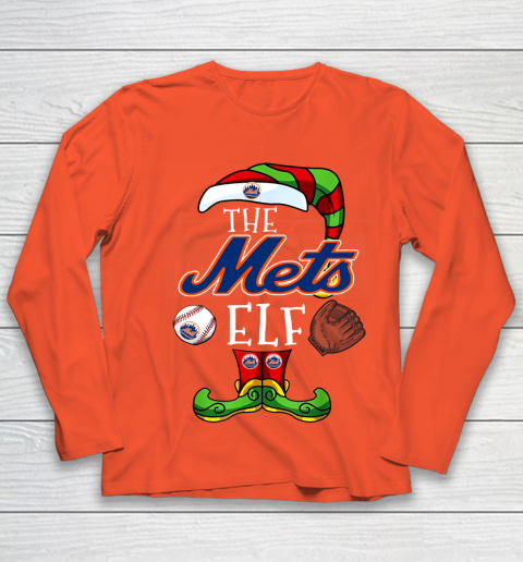 New York Mets Christmas ELF Funny MLB Youth Long Sleeve 3