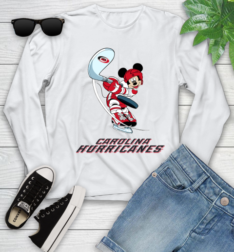 NHL Hockey Carolina Hurricanes Cheerful Mickey Mouse Shirt Youth Long Sleeve 2