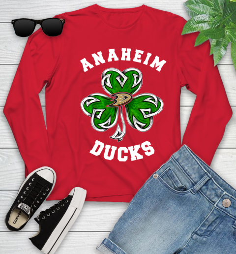 NHL Anaheim Ducks Three Leaf Clover St Patrick's Day Hockey Sports Youth Long Sleeve 11