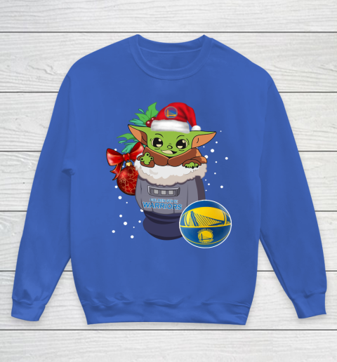Golden State Warriors Christmas Baby Yoda Star Wars Funny Happy NBA Youth Sweatshirt 8